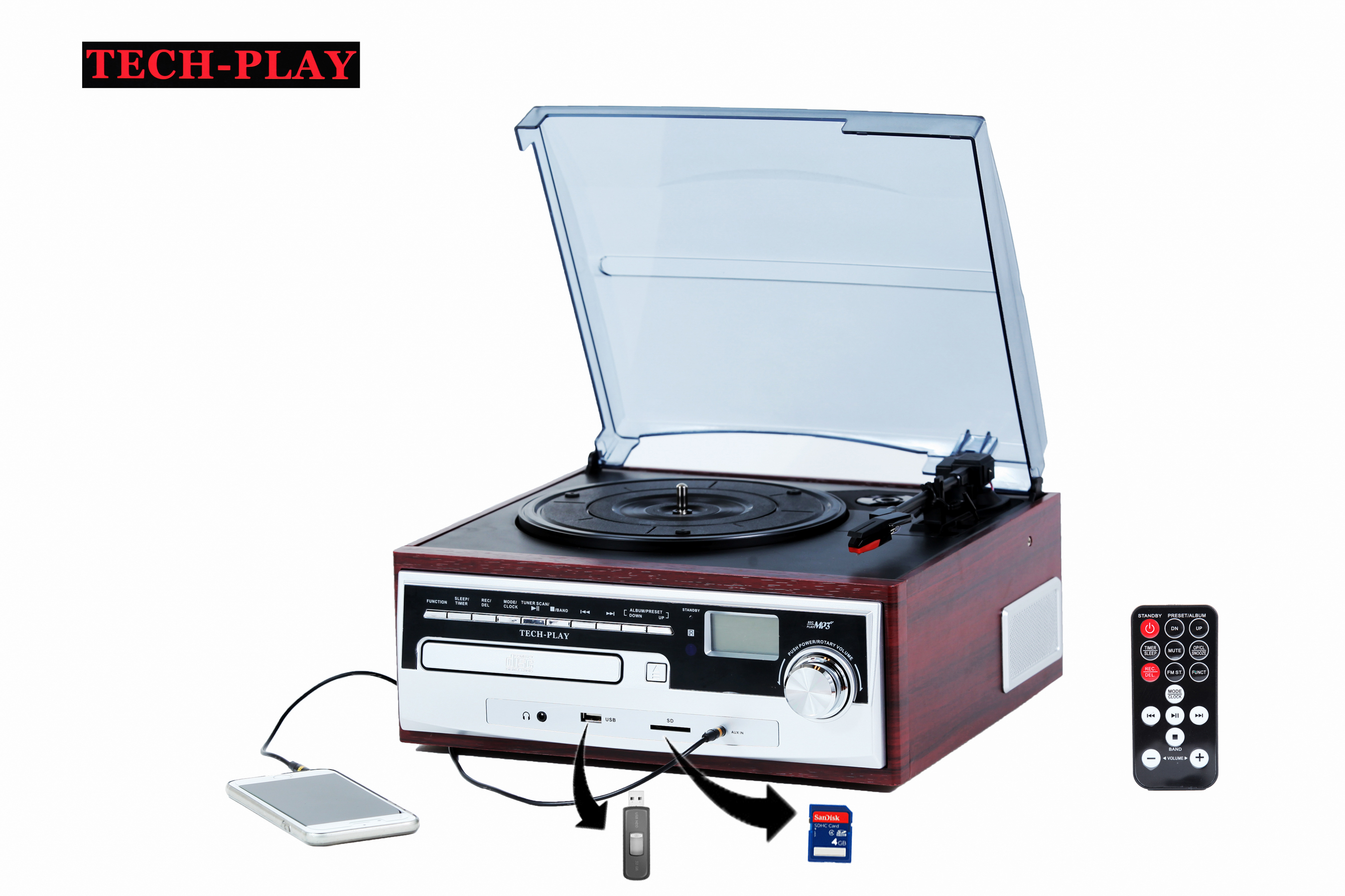 TechPlay ODC26WD 3 Speed Turntable W/ CD player, MP3, AM/FM Radi